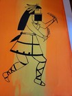 Rare Orange Yellow Woodblock Art Print Rare Vtg Native American Large Vtg Mcm