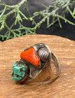 Antique Native American Sterling  Turquoise  Large Coral Ring - Sz 12 5 - 20 76g