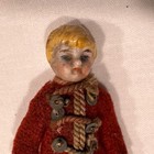 German Antique All Bisque Carl Horn Boy Doll  2 5  Tall  In Red Cloth Uniform