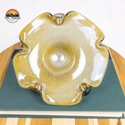 Vtg Ashtray Murano Art Glass White Gold Speckled Clam Shell Italian Venetian
