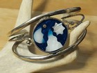 Mother-of-pearl   Colored Shell Inlay Sterling Taxco Mexico Cuff Bracelet