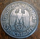 1942 5 Reichsmark German Fuhrer War Eagle  Wwii Commemorative Coin 