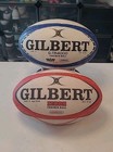 2 Gilbert Rugby Trainer Balls Size 4   5 White blue red Used  b2-cl 