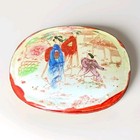 Porcelain Lidded 3 5  Small Trinket Jewelry Box With Garden Scene Vintage 