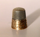 Antique Simons Bros  Sterling Silver Thimble Gold Band  c Scrolls  Size 9 C 1913