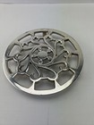 Ornate 6 25   Round Brass Trivet Polish Chrome Over Brass Finish 