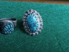 Turquoise Jewery Lot Of 13 - 9 Rings  1 Earing  2 Pendant  1 Pin  Watch 81 Grams