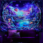 Blacklight Galaxy Space Tapestry Trippy Planet Tapestry Uv Reactive Neon Plant F
