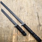 2 Pc Black Ninja Machete Sword Zombie Tactical Survival Knife Fixed Blade