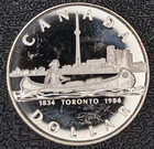 1984 Canada 1 Dollar Silver Proof Coin Toronto   375oz Silver 