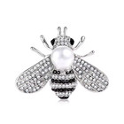 Vintage Retro Bee Silver Brooch Pin Rhinestone Pearl Insect Jewelry Summer Gift