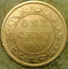1859 Canada Large Cent Narrow 9 Rev  Die-cracks Circulated Brown Queen Victoria