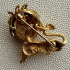 Vintage Pearl Belly Aurora Borealis Rhinestone Cat Lion Brooch Pin Signed Av