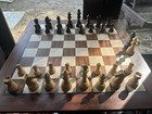 Wood Chess Board Game Set  Brown black beige Pieces  Felt Bottom