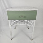 White Wicker End Table French Country Peacock Rattan Vintage Farmhouse Victorian