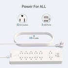 Surge Protector Power Strip - 12 Widely Outlets  3 Usb Charging Ports 15ft Cord