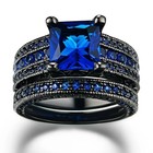Vintage Black Blue Cz Wedding Engagement Ring Set Bridal Women Fashion Jewelry