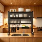 Double Layer Kitchen Sink Organizer Rack With Cabinet Door Dish Rack