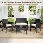 4 Pieces Outdoor Pe Rattan Wicker Patio Furniture Set W soft Cushion glass Table