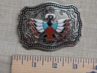 Vintage Usa Made Native American Belt Buckle Chrome Indian Thunderbird Western