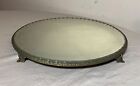 Antique Round Silverplate Plateau Beveled Vanity Jewelry Table Top Mirror Tray