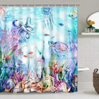 4-piece Blue Ocean Seaworld Shower Curtain Set Marine Life Bathroom Set With    