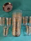 Mid Century Gold-banded Decanter 6 Cordial Glass Bar Set Vintage Mcm 50s