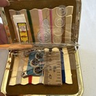 Vintage Mini Sewing Kit Green Leather Case Purse Pocket Travel Size Kiss Lock 