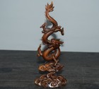 Chinese Antique Boxwood Carved Dragon Statue Wooden Loong Sculpture Home Decor