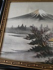Vtg Japanese Silk Hand Embroidered Art Mt Fuji Framed Decorative Picture 10   13 