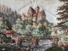 Vtg Germany Tapestry Castle Cottage Forrest Landscape Tassles 65       28 