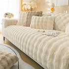  Thick Plush Faux Rabbit Fur Sofa Slipcovers 1 Sofa Cushion 90 180cm Beige