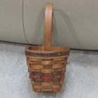 Vintage Woven Wood Basket With Handle Rustic Farmhouse Decor  1996 Red Gray Trim
