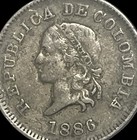 1886 Republica Colombia 5 Centavos World Coin Km  184 Flanked By Sprays Libertad