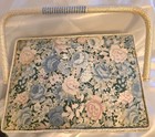 Vintage Wicker Rattan Woven Floral Sewing Basket Padded Lid