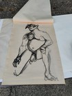 Vintage Male Nude Figure Charcoal Drawing Expressionist 