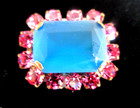 Outstanding Czech Vintage Style Glass Rhinestone Button   Pink W c Frosted Blue