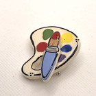 Vtg Handpainted Artist Palette Ceramic Brooch Primary Colors 80s Art Teacher Pin