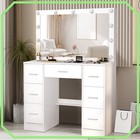 Dressing Table With Led Light Makeup Mirror And 7 Drawers Vanity Makeup Desk