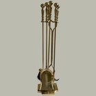 Vintage Solid Brass Fireplace Companion Set 5 Pc Hearth Tools 33  Tall 18 Lbs