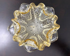 Vintage Italian Murano Art Glass Gold Flecked Ruffled Decorative Bowl Mcm