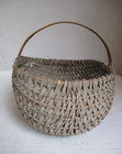 Antique Splint Bun Basket In Old Grey Paint
