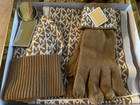 Michael Kors Hat scarf gloves Boxed Set Camel   White  Mk Logo New Fast Shipping