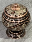 Turkish Copper Bowl Hand Engraved 4   x4    Footed Dish With Lid Vintage