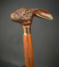 Antique Victorian Wooden Walking Cane Sticks  Rabbit Head Handle Vintage Designe