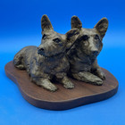 Vintage Lost Wax Bronze Figurine Of Two Pembroke Welsh Corgi Dogs Signed Argos