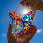 Wildflower Butterfly Glass Suncatcher  Stained Glass Butterfly   Floral Window