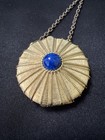 Vtg  Estee Lauder Gold Tone Blue Solid Perfume Compact Pendant Chain Necklace 