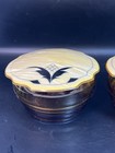 1920s Amber Glass Powder Jar vanity Dresser Box Celluloid Lids Set Of 2 Art Deco