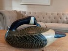 Xl Orvis Preening Canada Goose Decoy  Rustic Folk Art  Solid Carved Wood 22x11x9
